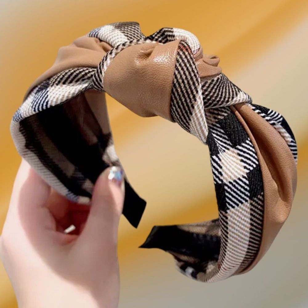 TOP KNOT PLAID PRINT CLASSIC FAMOUS DESIGNER HEADBAND WOMEN HAIR ACCESSO…